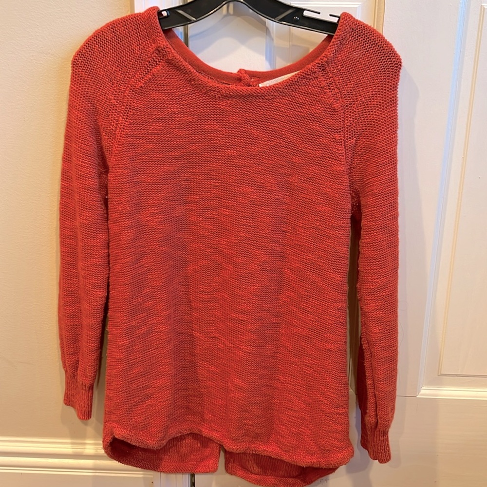 Anthropologie Sparrow Linen Blend Sweater Burnt Orange Button Back Size Small S